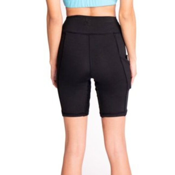 NWT Anti-Chafe High Waist Black Biker Shorts Workout Pocket Yoga Gym Large - Picture 3 of 4